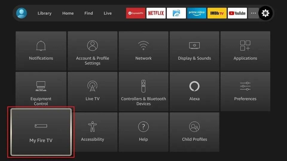 Firestick Settings menu with the My Fire TV option highlighted